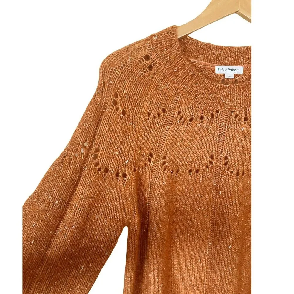 ROLLER RABBIT Velma Sweater Burnt Orange Alpaca Crew Neck Open-Knit Crew Neck - Picture 8 of 11